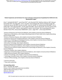 Patient Trajectories and Risk Factors for Severe Outcomes Among Persons Hospitalized for COVID-19 in the Maryland/DC Region