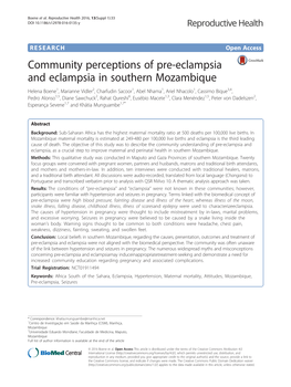 Community Perceptions of Pre-Eclampsia and Eclampsia in Southern Mozambique