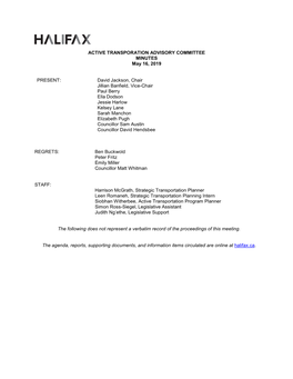 ACTIVE TRANSPORATION ADVISORY COMMITTEE MINUTES May 16, 2019