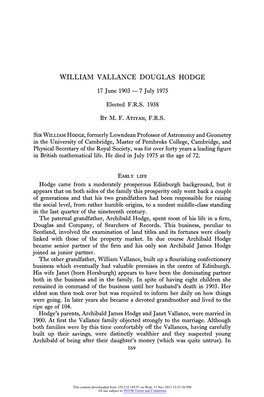 William Vallance Douglas Hodge. 17 June 1903