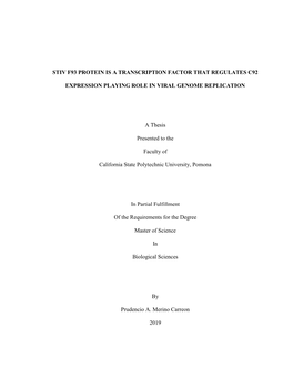 Stiv F93 Protein Is a Transcription Factor That Regulates C92