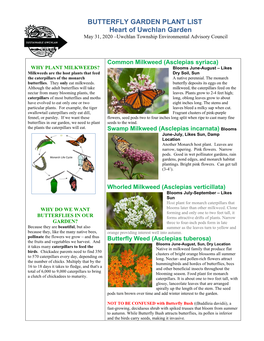 Monarch Waystation Milkweed Garden Plant List