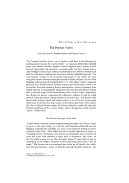 The Arabian Nights in Iran, When the Tale’S Summary Simply Reads: “By Accident, [The Hero] in an Underground City Mounts a Horse Whose Tail Makes Him Blind