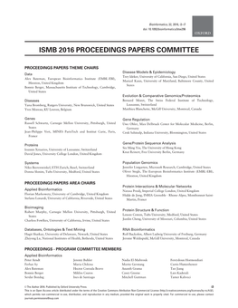 Ismb 2016 Proceedings Papers Committee