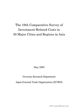 The 19Th Comparative Survey of Investment-Related Costs in 30 Major Cities and Regions in Asia
