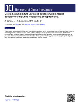 Orotic Aciduria in Two Unrelated Patients with Inherited Deficiencies of Purine Nucleoside Phosphorylase