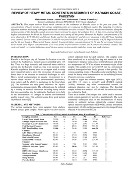 REVIEW of HEAVY METAL CONTENTS in SEDIMENT of KARACHI COAST, PAKISTAN Muhammad Naeem Abbasi1 and Muhammad Zaman Chaudhary1 1Isotope Application Division PINSTECH P.O