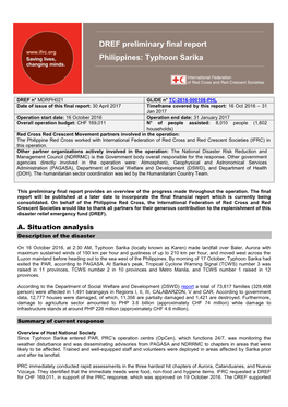 DREF Preliminary Final Report Philippines: Typhoon Sarika