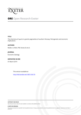 The Chemistry of Quartz in Granitic Pegmatites of Southern Norway: Petrogenetic and Economic Implications