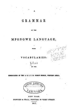 A Grammar of the Mpongwe Language