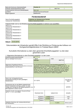 Fördersteckbrief Name Erschließungsgebiet: Teilgebiete Der Marktgemeinde Pleinfeld Ausbauender Netzbetreiber: Telekom Deutschland Gmbh