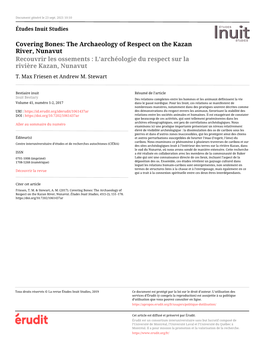 The Archaeology of Respect on the Kazan River, Nunavut Recouvrir Les Ossements : L’Archéologie Du Respect Sur La Rivière Kazan, Nunavut T