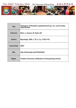 Title Phylogeny of Rosellinia Capetribulensis Sp. Nov. and Its Allies