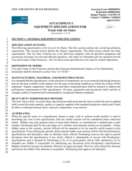 ATTACHMENT C EQUIPMENT SPECIFICATIONS for Truck with Air Stairs Last Revision: 1/11/18