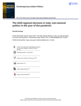 The 2020 Regional Elections in Italy: Sub-National Politics in the Year of the Pandemic