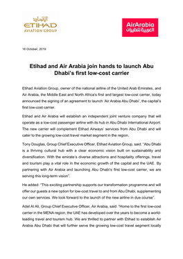 Etihad and Air Arabia Join Hands to Launch Abu Dhabi's First Low-Cost