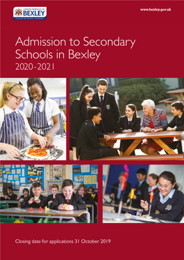 Admission to Secondary Schools in Bexley 2020 21