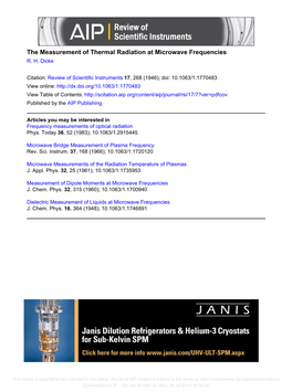 The Measurement of Thermal Radiation at Microwave Frequencies R