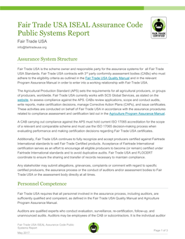 Fair Trade USA ISEAL Assurance Code Public Systems Report Fair Trade USA Info@Fairtradeusa.Org