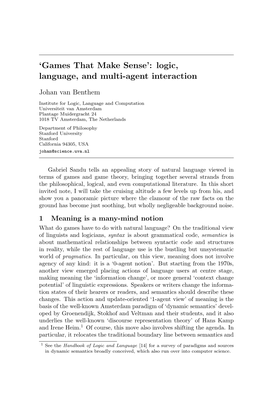 'Games That Make Sense': Logic, Language, and Multi-Agent Interaction