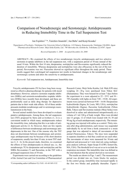 Comparison of Noradrenergic and Serotonergic Antidepressants in Reducing Immobility Time in the Tail Suspension Test