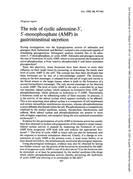 The Role of Cyclic Adenosine-3', 5 -Monophosphate (AMP) in Gastrointestinal Secretion