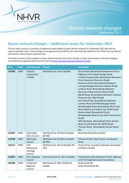 Access Network Changes September 2017