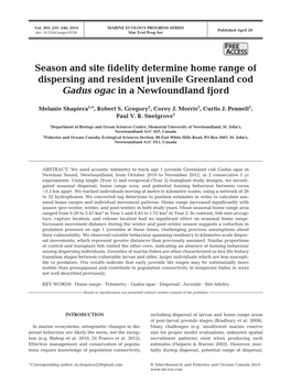 Season and Site Fidelity Determine Home Range of Dispersing and Resident Juvenile Greenland Cod Gadus Ogac in a Newfoundland Fjord