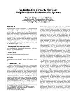 Understanding Similarity Metrics in Neighbour-Based Recommender Systems