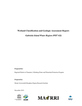 Wetland Classification and Geologic Assessment Report: Gabriola Island Water Region
