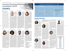 Toronto Municipal Election Candidates 2018 COUNCIL