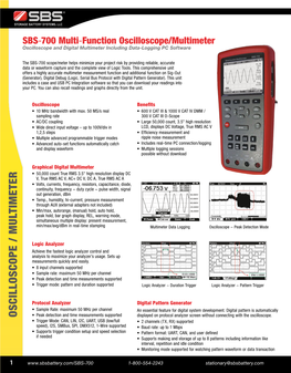 SBS-700 Multi-Function Oscilloscope/Multimeter Oscilloscope and Digital Multimeter Including Data-Logging PC Software