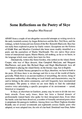 Some Reflections on the Poetry of Skye Aonghas Macneacail