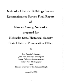 Nance County, Nebraska Prepared for Nebraska State Historical Society State Historic Preservation Office