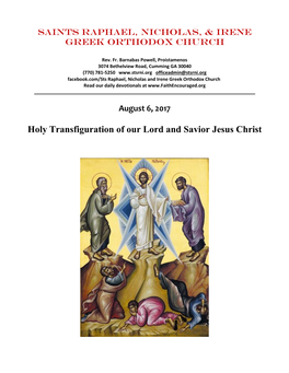Holy Transfiguration of Our Lord and Savior Jesus Christ