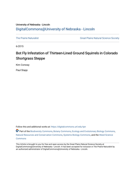 Bot Fly Infestation of Thirteen-Lined Ground Squirrels in Colorado Shortgrass Steppe