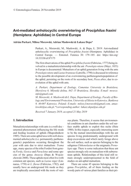 Ant-Mediated Anholocyclic Overwintering of Prociphilus Fraxini (Hemiptera: Aphididae) in Central Europe