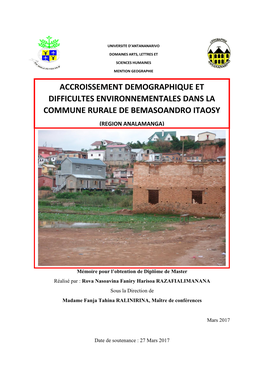 Accroissement Demographique Et Difficultes Environnementales Dans La Commune Rurale De Bemasoandro Itaosy