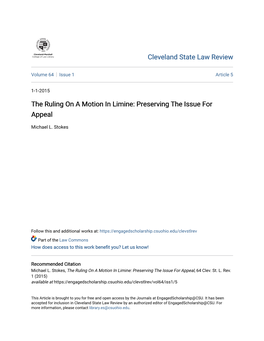 The Ruling on a Motion in Limine: Preserving the Issue for Appeal