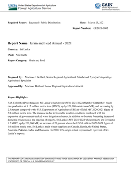 Sri Lanka Grain and Feed Annual – 2021