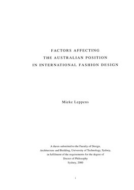 Factors Affecting the Australian Position in International Fashion Design