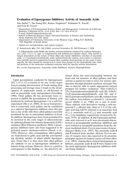 Evaluation of Lipoxygenase Inhibitory Activity of Anacardic Acids Isao Kuboa,*, Tae Joung Haa, Kazuo Tsujimotob, Felismino E