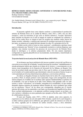 RÓMULO ROZO MEXICANIZADO. CONTEXTOS Y CONCRECIONES PARA UNA TRAYECTORIA (1931-1943) Rodrigo Gutiérrez Viñuales Universidad De Granada