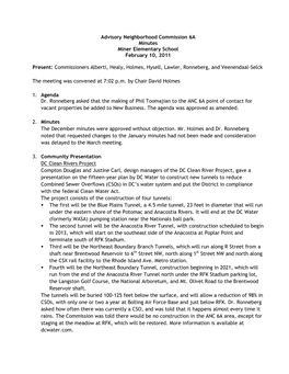 Advisory Neighborhood Commission 6A Minutes Miner Elementary School February 10, 2011