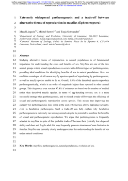 Extremely Widespread Parthenogenesis and a Trade-Off Between Alternative Forms of Reproduction in Mayflies (Ephemeroptera)