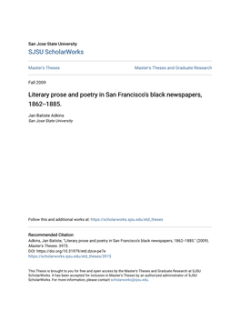 Literary Prose and Poetry in San Francisco's Black Newspapers, 1862--1885