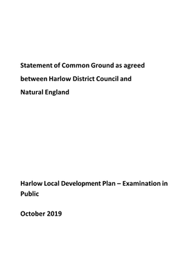 Statement of Common Ground As Agreed Between Harlow District Council and Natural England