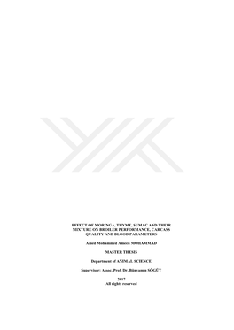 Effect of Moringa, Thyme, Sumac and Their Mixture on Broiler Performance, Carcass Quality and Blood Parameters