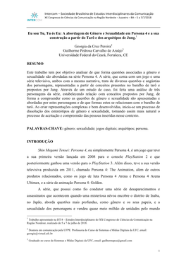 Eu Sou Tu, Tu És Eu: a Abordagem De Gênero E Sexualidade Em Persona 4 E a Sua Construção a Partir Do Tarô E Dos Arquétipos De Jung.1