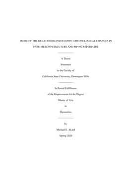 Music of the Great Highland Bagpipe: Chronological Changes In